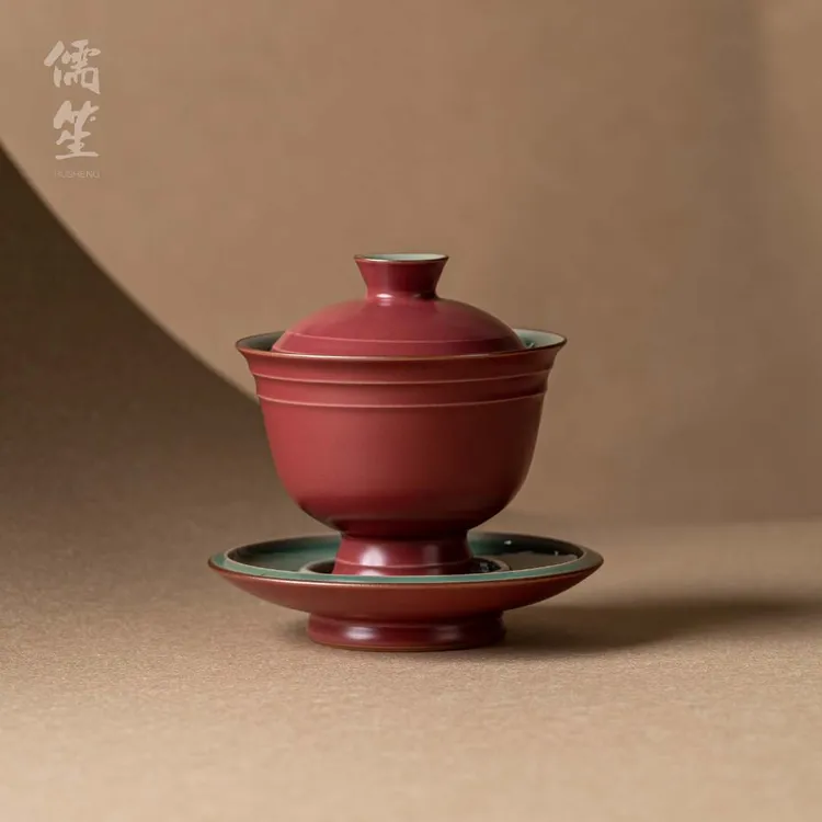 儒笙故宫三才红盖碗陶瓷茶具大容量不烫手送礼乔迁之喜网红茶器