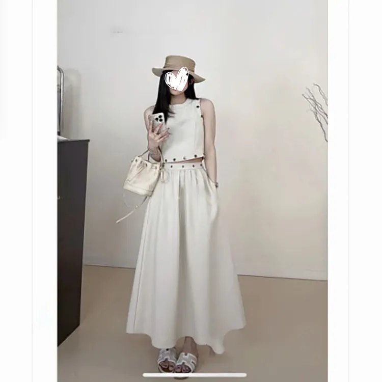 2025夏新款高级感气质辣妹短款无袖背心上衣高腰垂感半身裙套装女