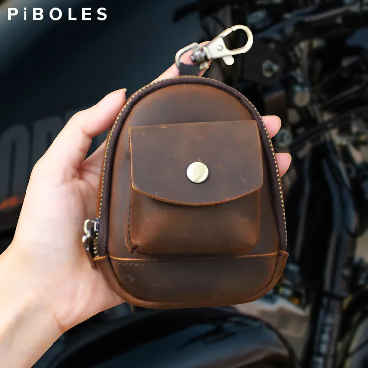 疯马牛皮复古创意小挂包便携手工真皮零钱包钥匙耳机银行卡收纳包