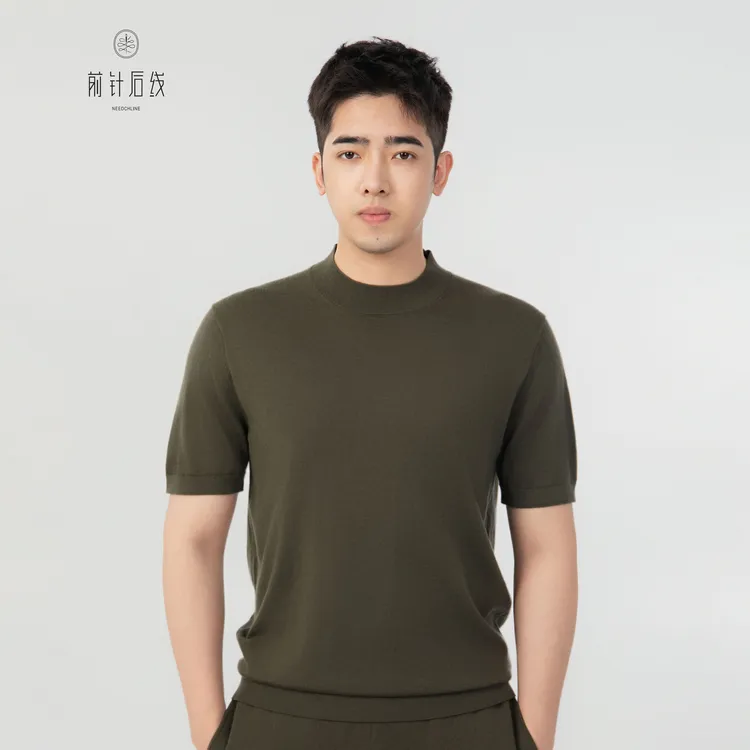 100%纯羊绒衫半高领短袖男士秋冬保暖品质男装休闲老钱风格衣服
