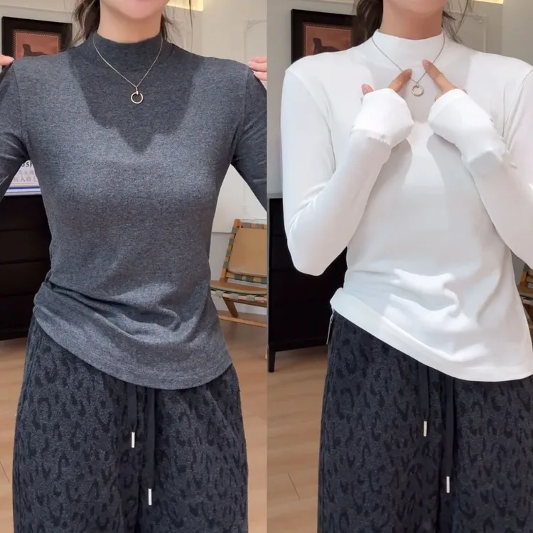 【余欢欢】秋冬简约休闲显瘦珍珠山羊绒半高领打底衫-YHW50925