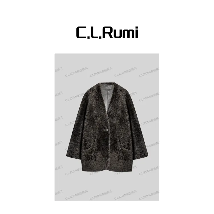 【Rumi精选】“富贵迷人眼”轻奢珍珠卷立领皮毛一体皮草外套7333wt