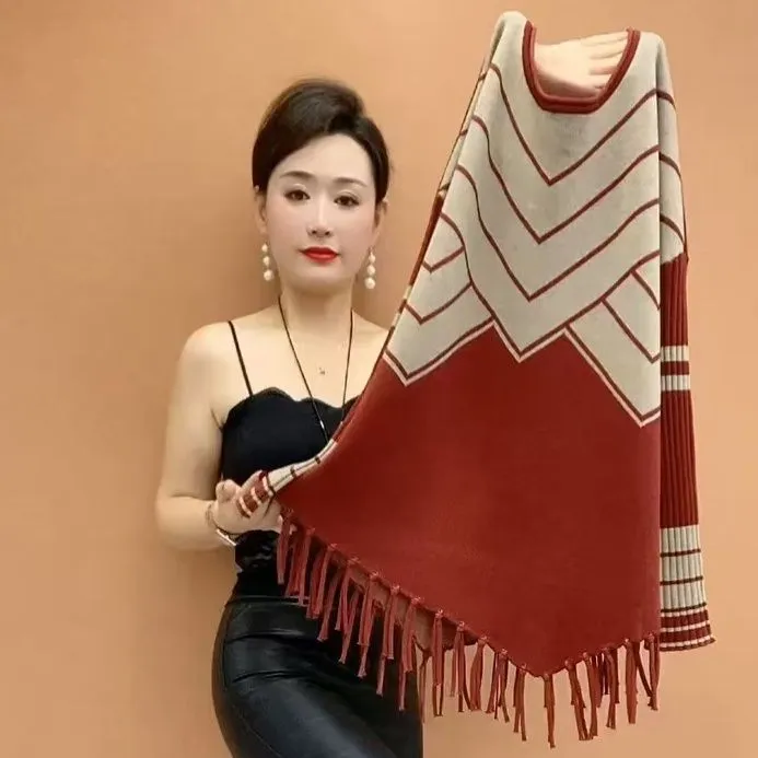 【现货】秋冬季网红新款舒适中长款打底衫高档洋气流苏设计遮肉妈妈