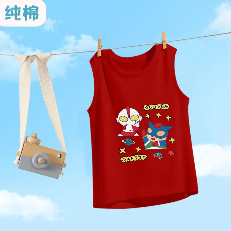 新款2025洋气男女童奥特曼印花纯棉背心上衣服儿童装外穿无袖T恤