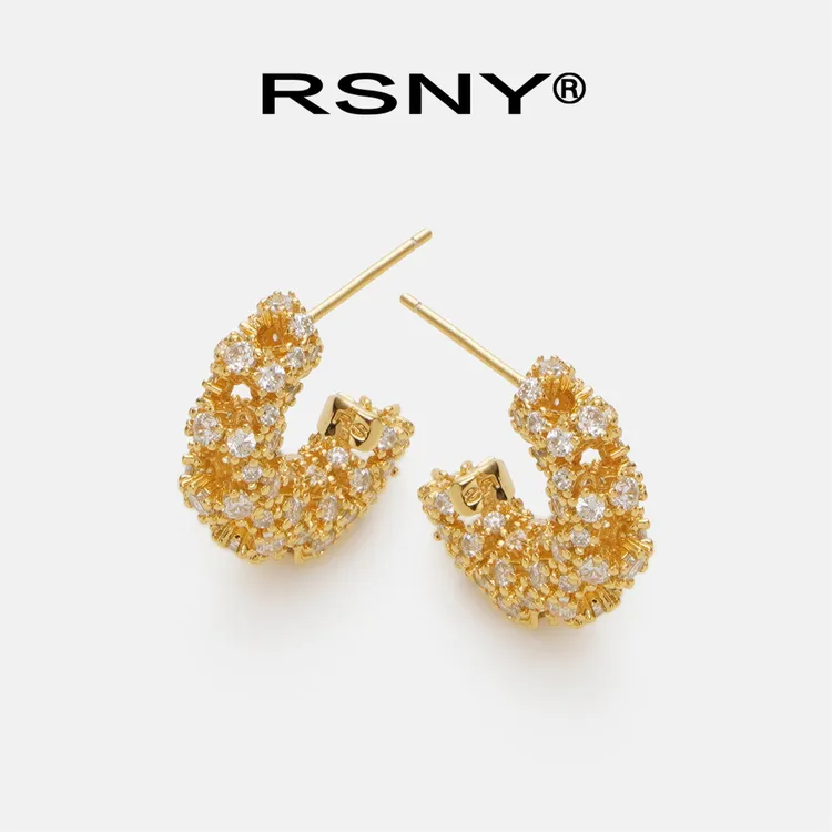 铜合金合成锆石耳饰 [新品]RSNY闪耀爪镶耳环2025新款气质轻奢