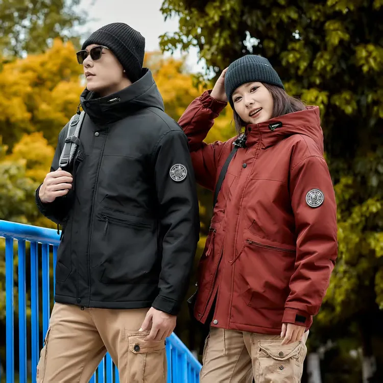 2113A-秋冬情侣户外防水连帽加厚季美式复古多口袋冲锋衣极寒服