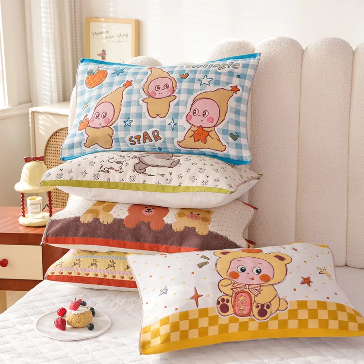 卡通全棉纱布儿童枕巾纯棉可爱宝宝家用枕头盖巾柔软四季款枕头巾