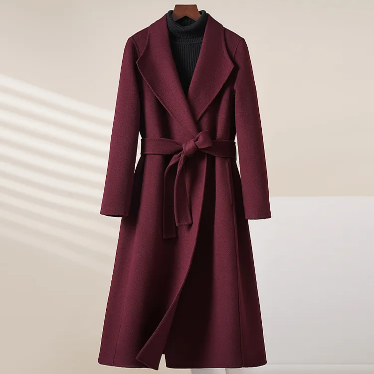 安可拉红色双面羊绒大衣女长款2025年新款高级感秋冬季羊毛外套