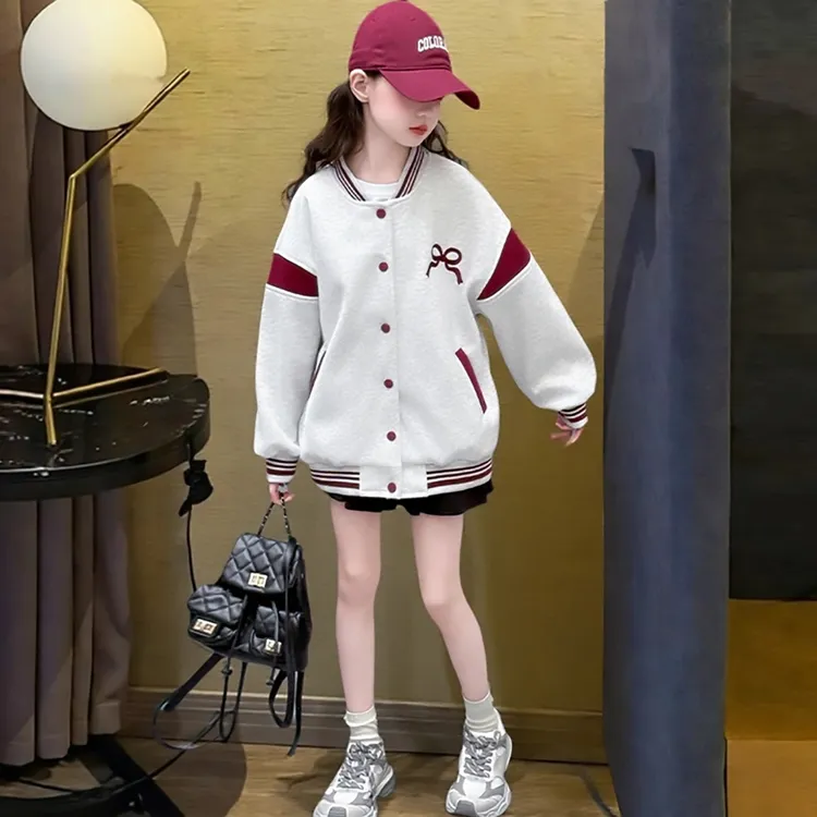 女童棒球服外套2025秋装新款小女孩初中生大童酷飒风拼色运动上衣