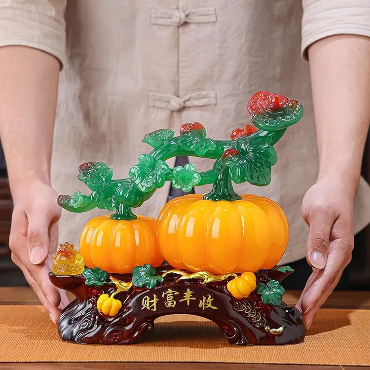 财富丰收南瓜摆件新中式客厅电视柜酒柜装饰乔迁新居招财猫摆件