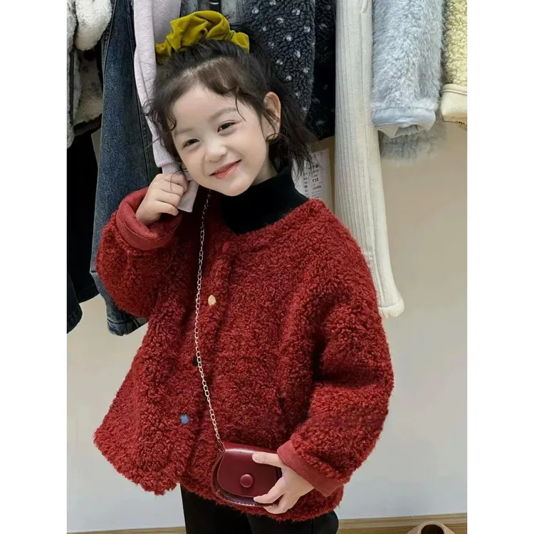 女童外套秋冬2025新款韩版儿童冬季小女孩加厚冬装一体毛毛衣