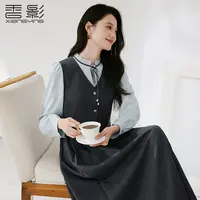 【香影】L85A555连衣裙 香影法式假两件连衣裙女秋季新款系带立领