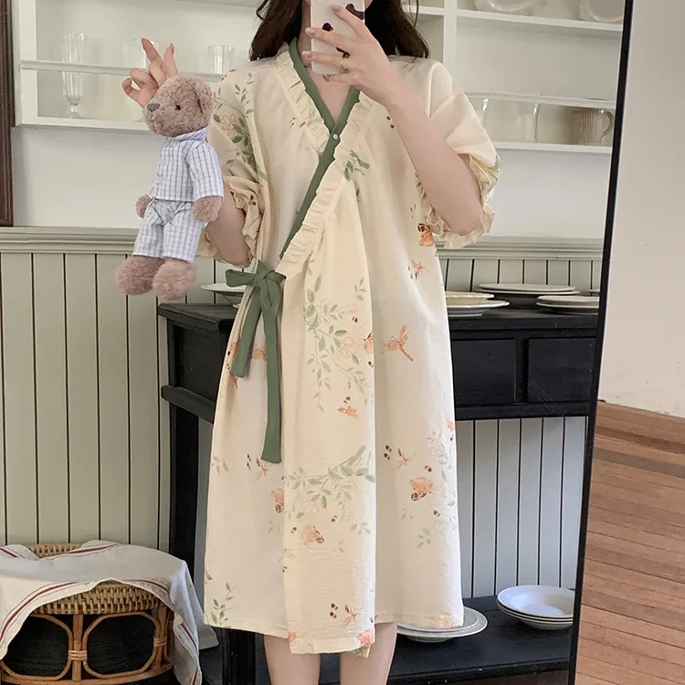 可外出女大学生睡衣女款爆款2025新款夏宽松短袖睡袍高颜值家居服