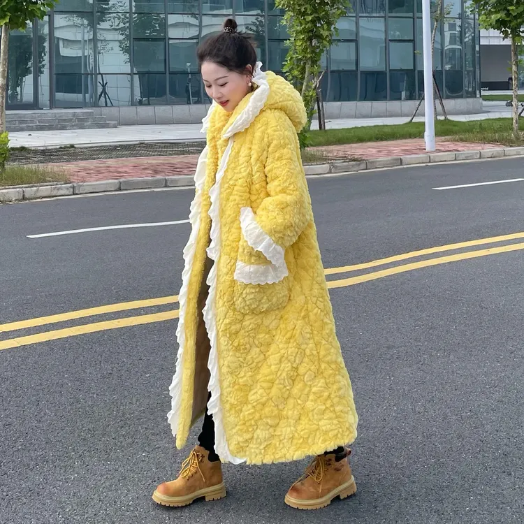 女士秋冬新款时尚保暖中长款加绒夹棉加厚甜美可外穿家居服套装