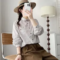 全额运费补贴长袖设计感POLO领森系条纹秋季上衣常规衬衫小众欧式