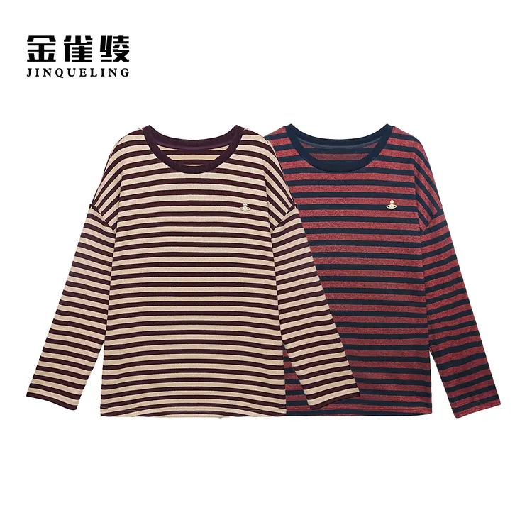 金雀绫【斑马线】时尚条纹撞色高克重加宽加大小衫SZA3SY642