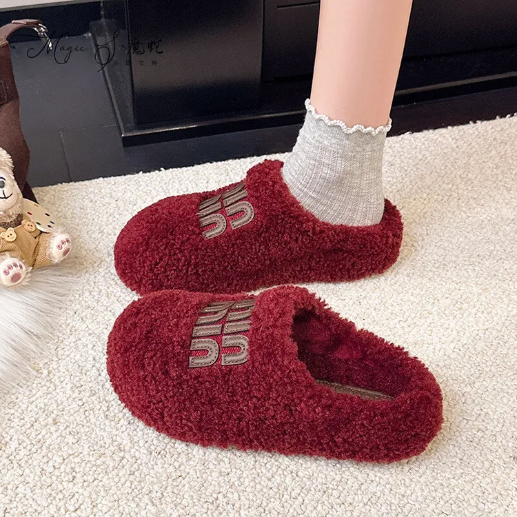【万达撤柜】潮牌厚底外穿包头拖鞋女绒面无后跟棉鞋秋冬季居家穿棉