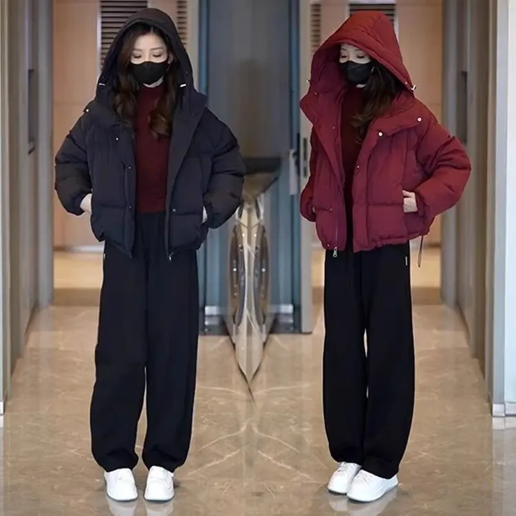 冬季流行时尚洋气轻奢风连帽棉服套装女百搭保暖外套休闲裤炸街两