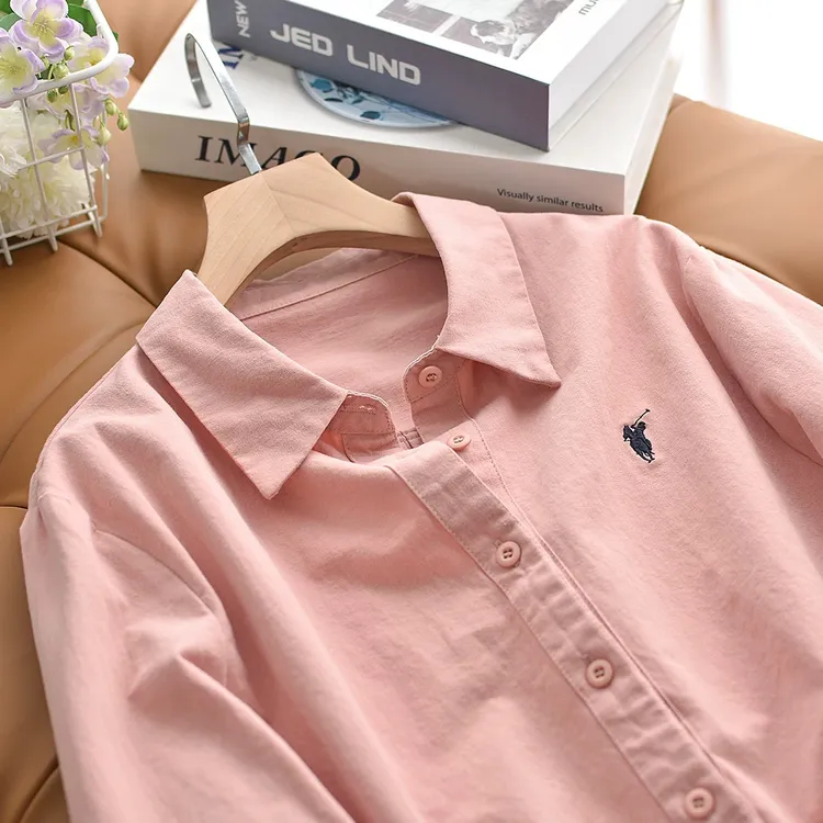 【100%棉春秋款】小个子衬衫纯棉成衣水洗刺绣长袖设简约宽松