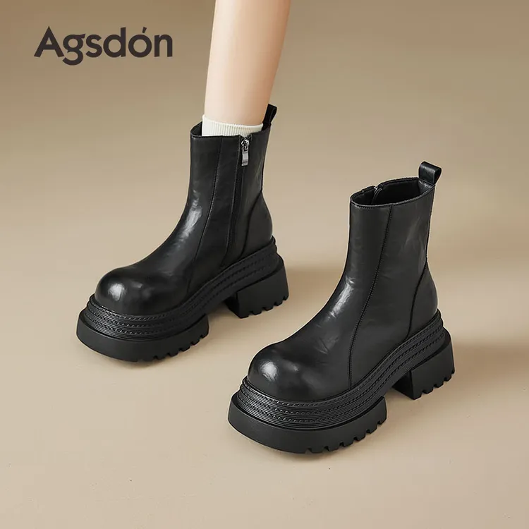 m奥古狮登厚底马丁靴女2025新款秋冬黑色增高中筒英伦风短靴子xx