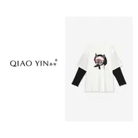 QIAO YIN“T恤”通勤风常规款法式T恤宽松型长袖拼接休闲风QY28280