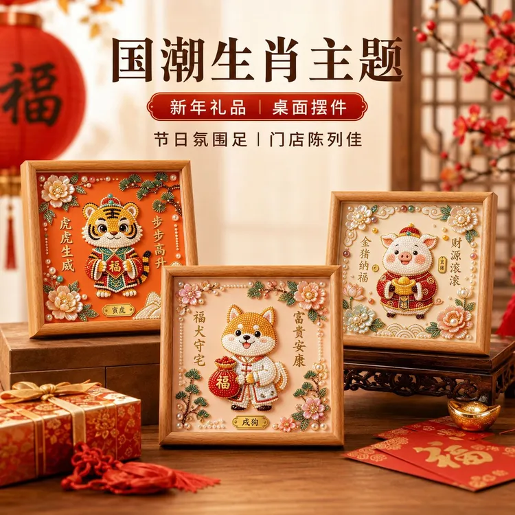 十二生肖diy新中式手工文化创意祝福卡通客厅玄关相框摆件商品图