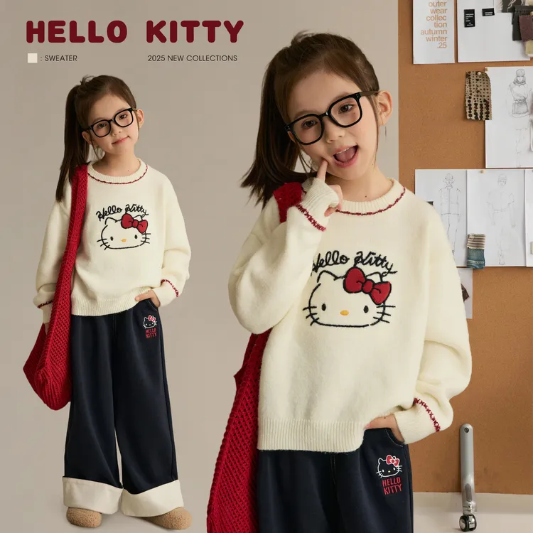辰辰妈【怦然心动】HelloKitty女童撞色毛衣秋冬保暖针织上衣9116XH