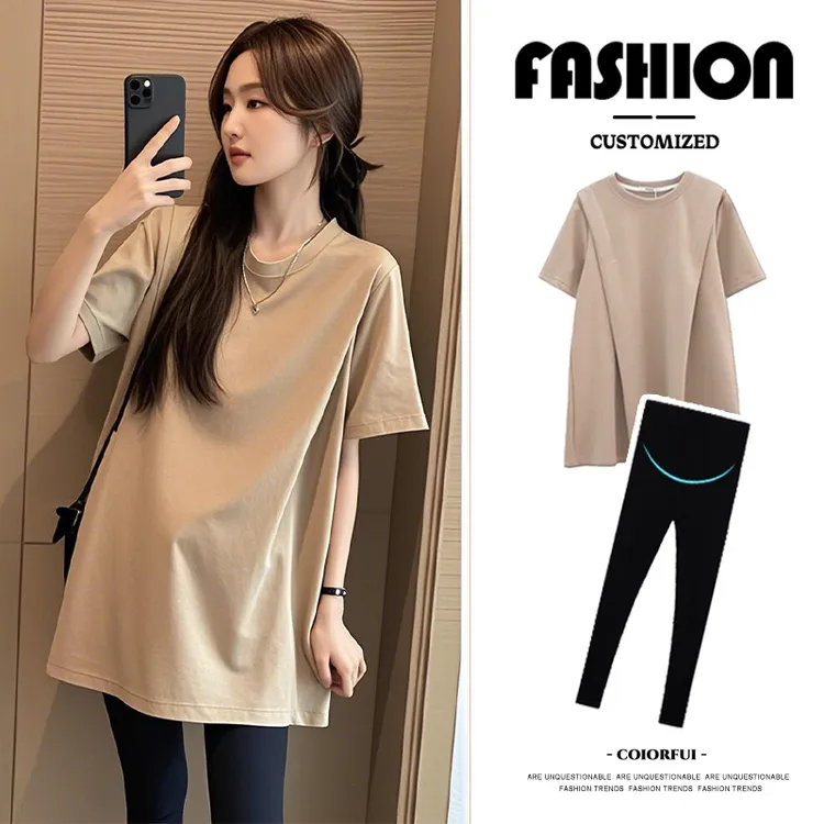 2025孕妇t恤短袖宽松上衣小个子纯色圆领夏装时尚洋气时髦女商品图