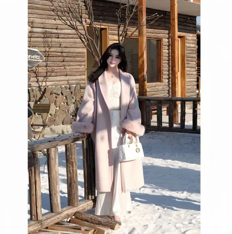 极简风时尚长款中长款女毛呢外套加厚呢大衣冬季韩版