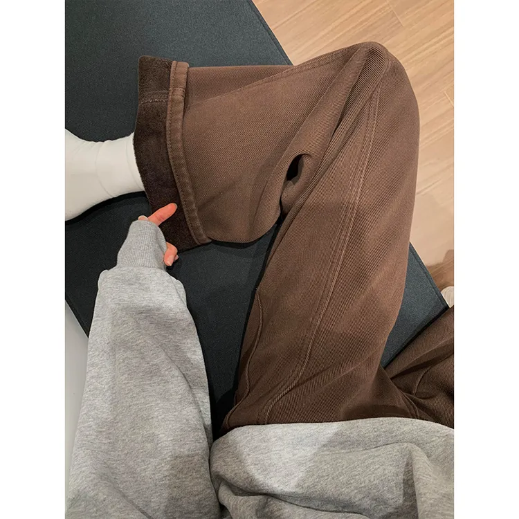 【信我！尺码已调整】咖色美拉德弯刀牛仔裤女秋冬加绒显瘦香蕉裤子