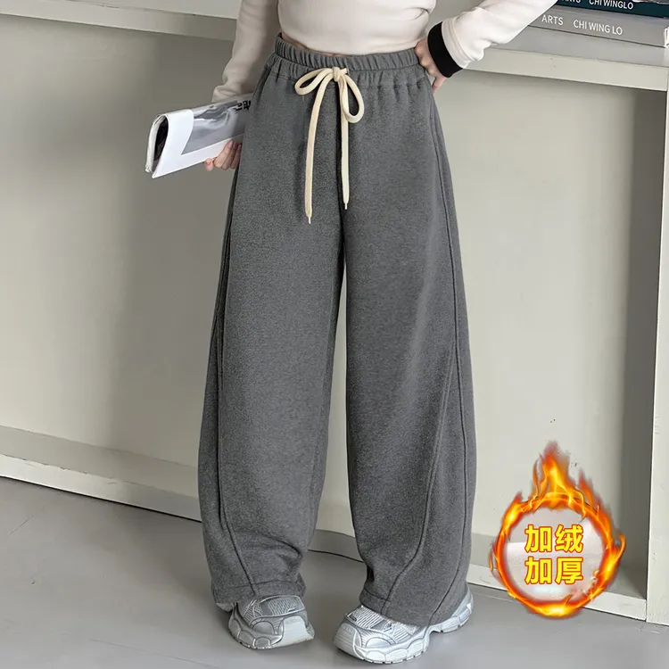10岁女童加绒裤子秋冬儿童休闲裤加厚宽松直筒阔腿裤潮流冬季大童