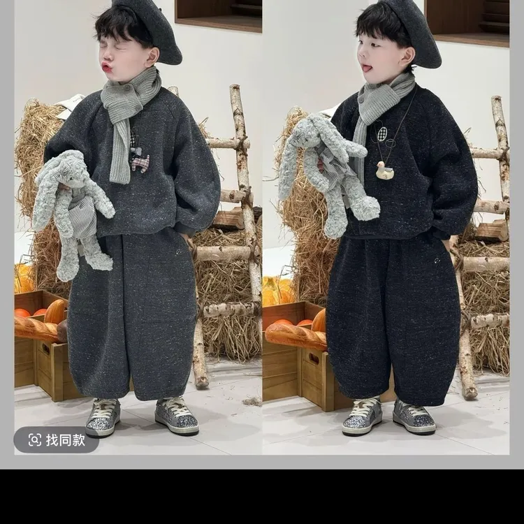 男童韩版2025套装新款洋气童装中小童加绒休闲帅气时髦两件套儿童