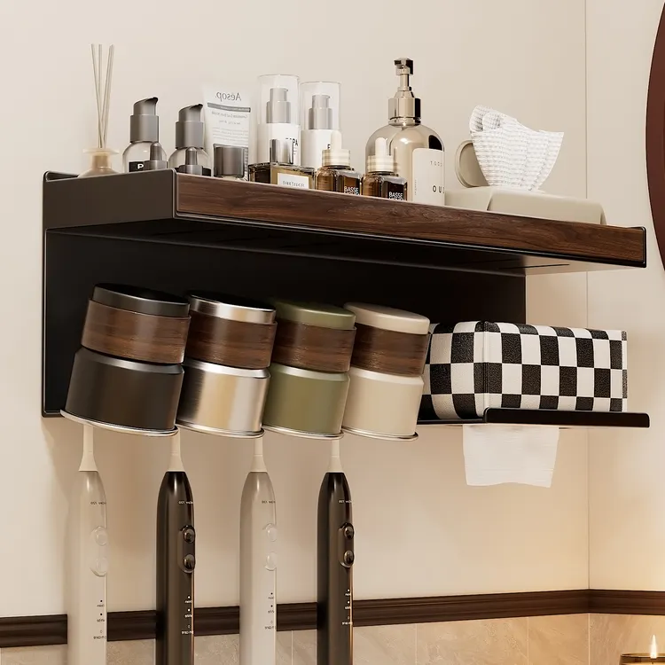 烹帮手胡桃木牙刷置物架免打孔卫生间不锈钢洗漱口杯收纳牙刷架子