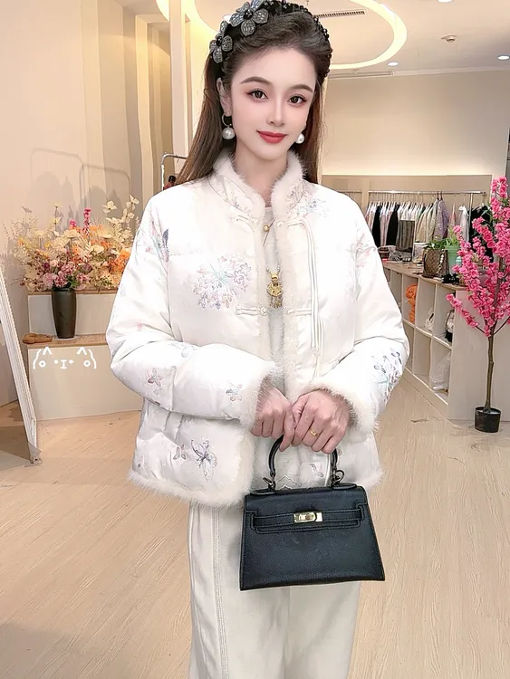 (七艺自制)真水貂毛中式加厚新中式国风立领羽绒服MG257181