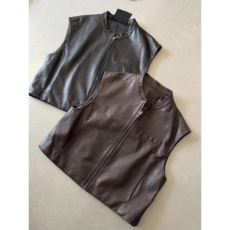 《越穿越爱》JING2025春季新款6619女装韩版真皮马甲休闲气质上衣