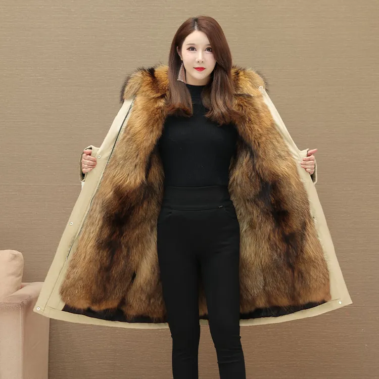 冬季皮草女外套新款派克服可拆卸长款貂绒抗寒保暖派克服羽绒外套