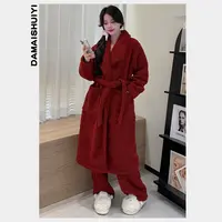 时尚拼接保暖加绒加厚冬季新款可外穿家居服宽松长毛绒睡衣2025