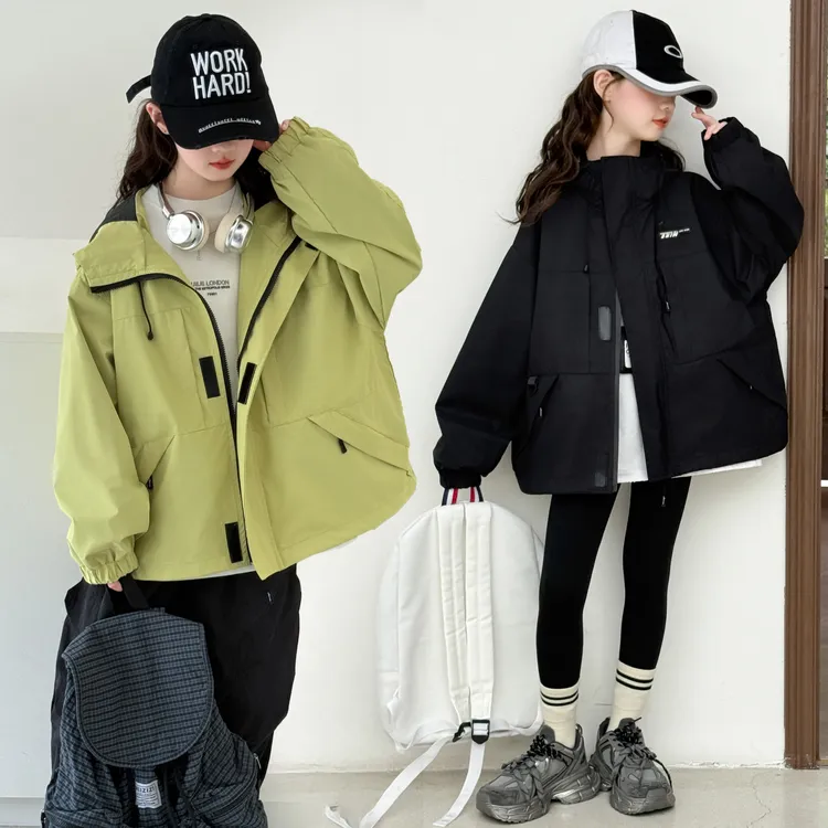 女童秋季冲锋衣外套2025个性连帽新款洋气休闲6-12岁儿童韩版时尚