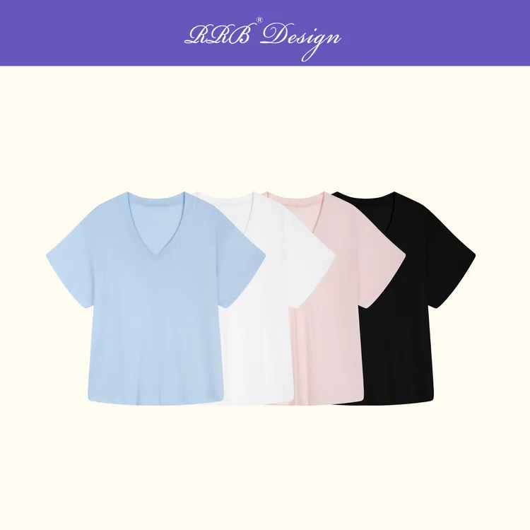 RRB Design「随性自由」宽松显瘦百搭V领短袖T恤慵懒风简约上衣