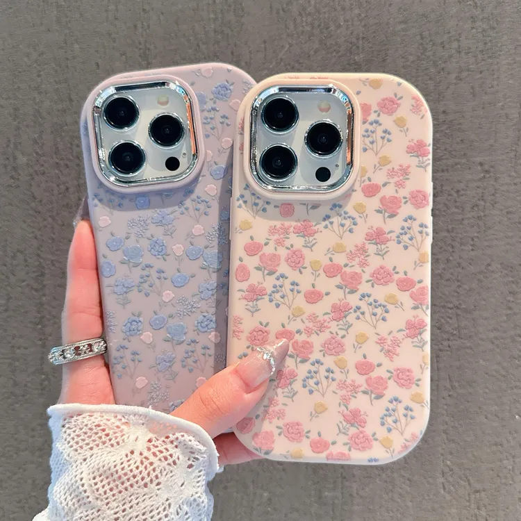 奥菲顿满屏粉色花花适用苹果16/15Pro镜框手机壳iPhone14/13/12套