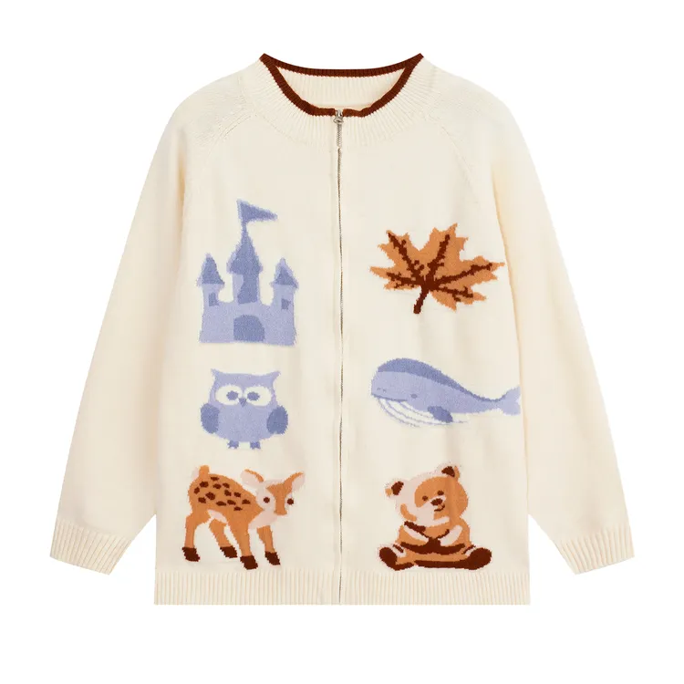 慵懒风圆领开衫款开衫毛衣YZ00451