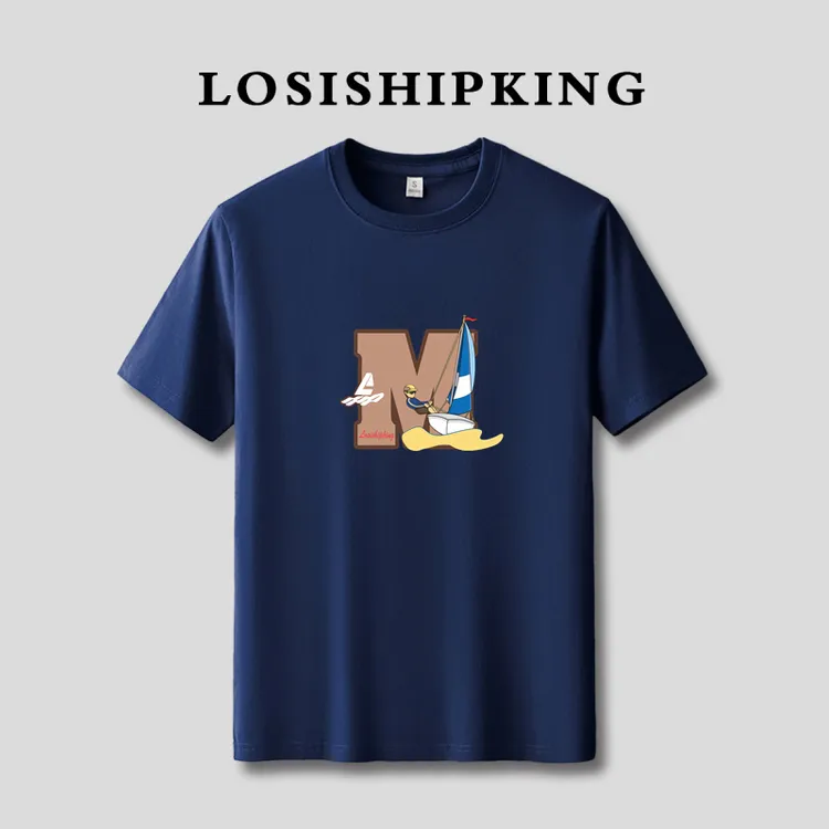 LOSISHIPKING/劳斯船王夏季纯棉短袖宽松舒适简约T恤男款半袖