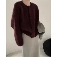 胸118-180长58粗线包扣开衫纯色长袖休闲百搭针织上衣 2224