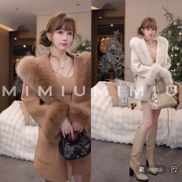 【mimius】P 高奢狐狸毛羊毛系带双面呢大衣(毛领可拆)汉服G12040