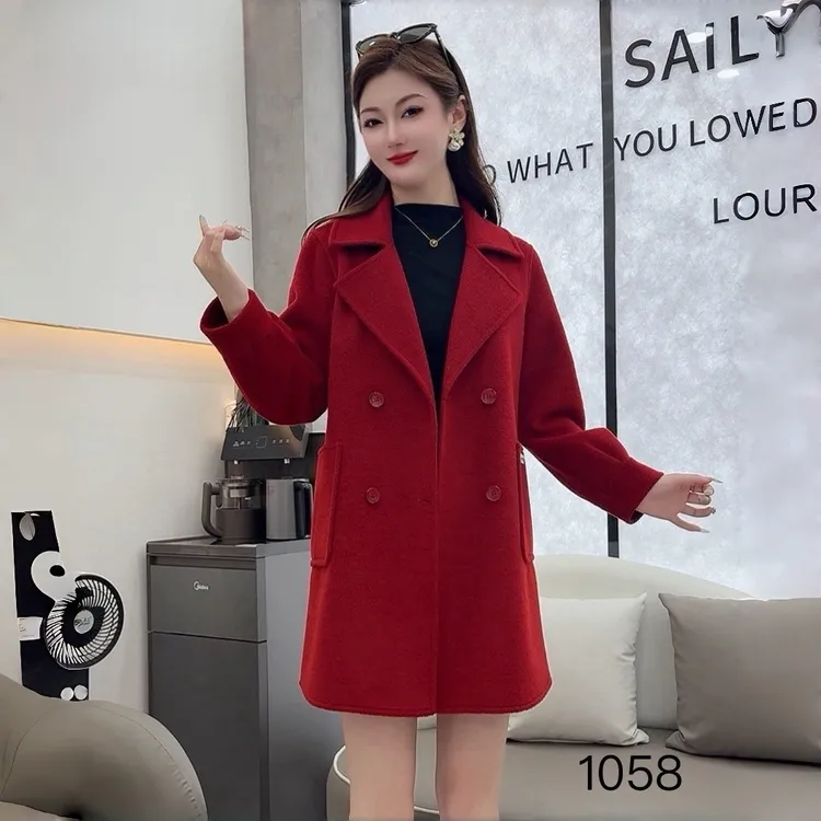 2025秋冬新款韩版遮肉肉显瘦中长款气质双面洋气大衣女外套1058#2