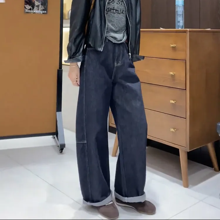 弯刀牛仔裤女阔腿香蕉裤秋季2025新款梨型身材高腰显瘦直筒拖地裤