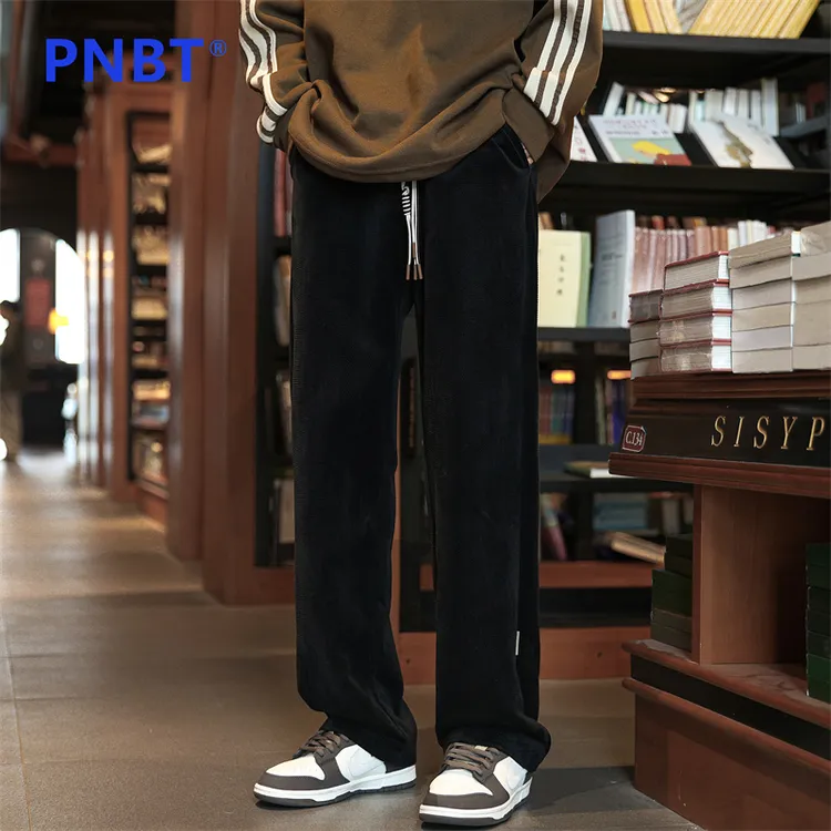 PNBT质感纹理休闲裤男款宽松直筒垂感潮牌美式复古男生运动卫裤