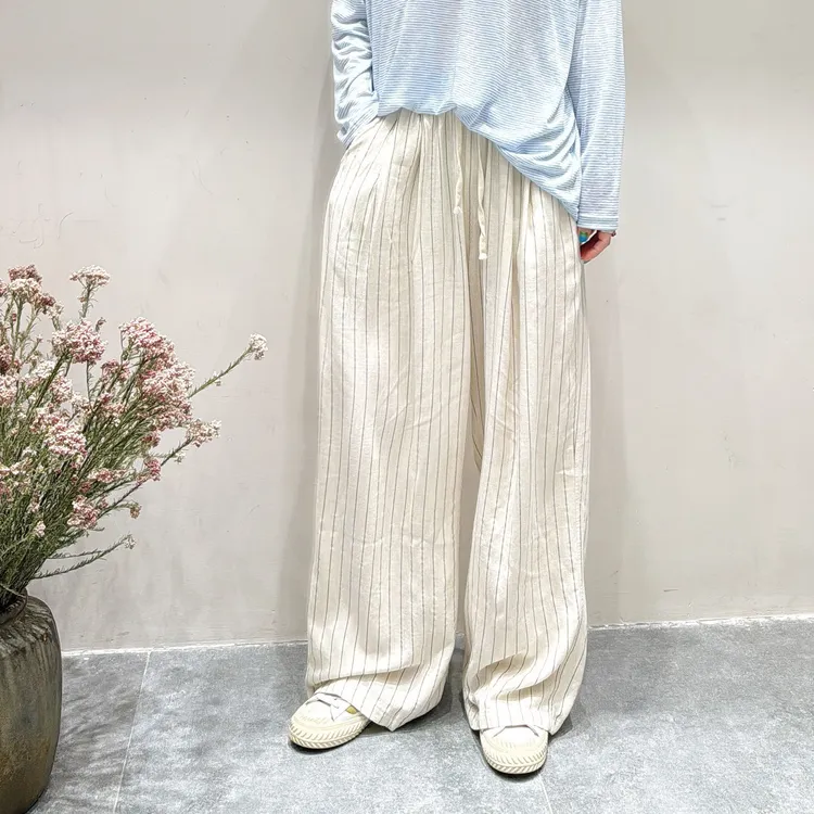 喜悦出品｜双喜｜韩货版阔腿亚麻条纹长裤