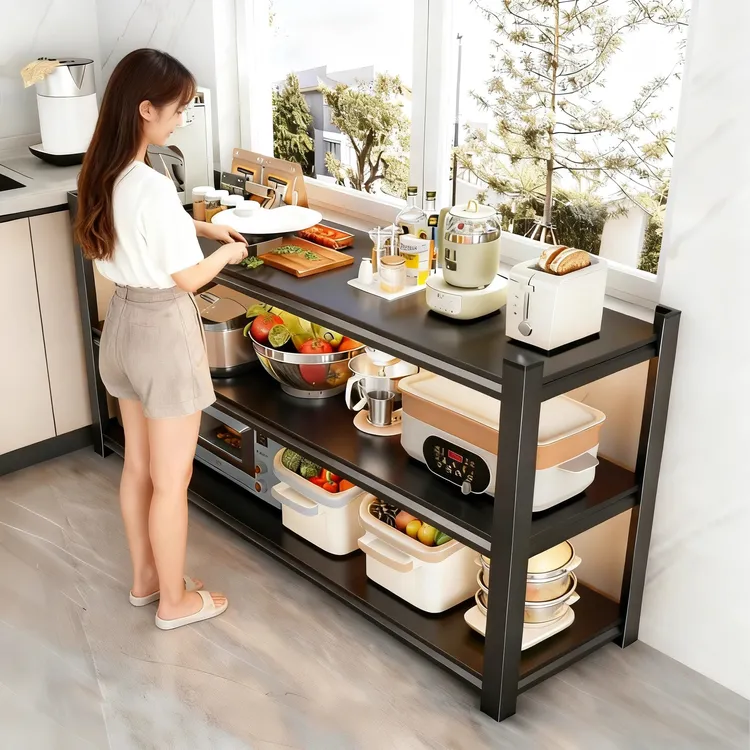 厨房置物架落地多层收纳架货架家用工作台多功能储物架微波炉架子
