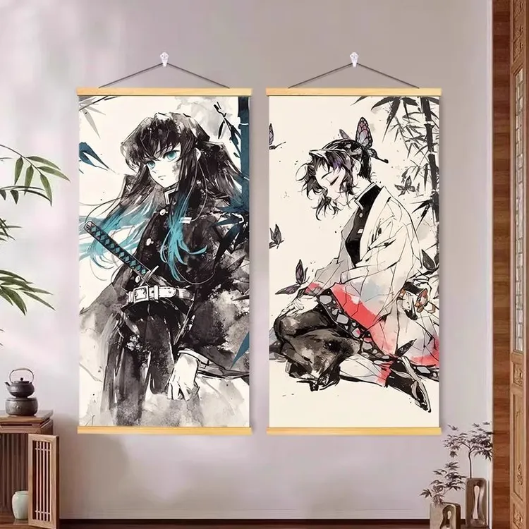 鬼灭之刃周边实木挂画ins风书房卧室宿舍二次元动漫油画布装饰画